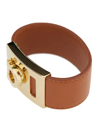 Shop Ferragamo 'hug' Brown Bracelet With Gancini Detail In Smooth Leather Woman In Grey