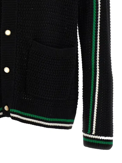 Shop Casablanca 'crochet Effect Tennis Shacket' Cardigan In Black