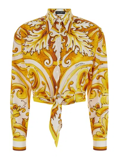 Shop Dolce & Gabbana Cropped Shirt Tris Maiolica In Yellow