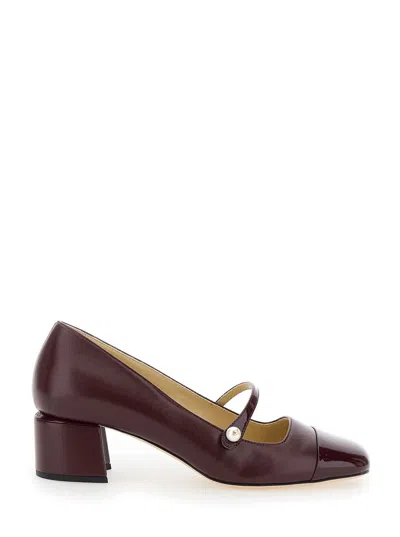 Shop Jimmy Choo 'elisa 45' Bordeuax Pumps With Pearl Detail In Patent Leather Woman In Bordeaux