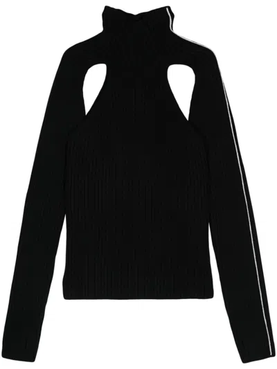 Peter Do Raglan Cutout Ribbed Wool Sweater In Black