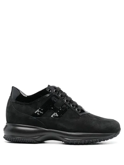 Hogan Black Suede And Patent Leather Interactive Sneakers In Black
