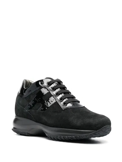 Hogan Black Suede And Patent Leather Interactive Sneakers In Black