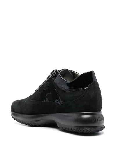Hogan Black Suede And Patent Leather Interactive Sneakers In Black