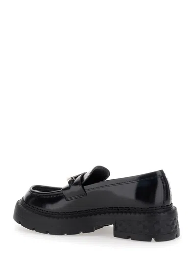 Shop Jimmy Choo 'marlow' Black Loafers With Diamond Shaped Detail In Leather Woman