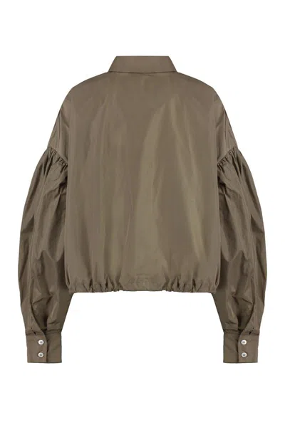 Msgm Draw Stringed Hem Puff-sleeved Shirt In Beige