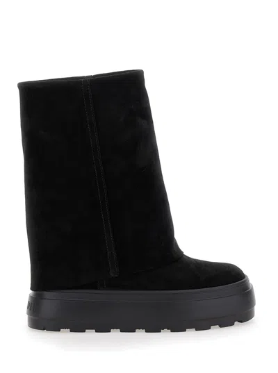 Casadei Black Boots With Turn-up With Platform In Suede Woman In Black
