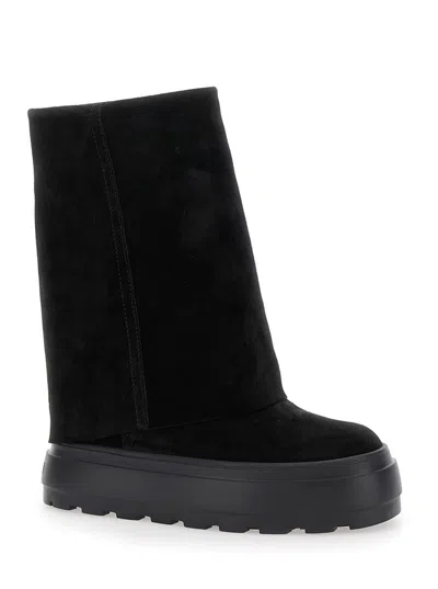 Casadei Black Boots With Turn-up With Platform In Suede Woman In Black