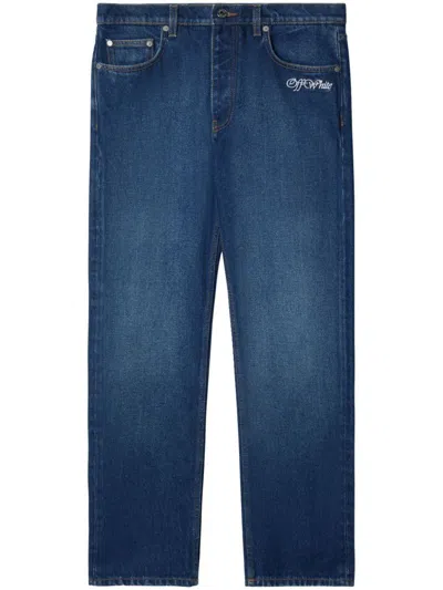 Shop Off-white Tapered Script Jeans Clothing In Blue