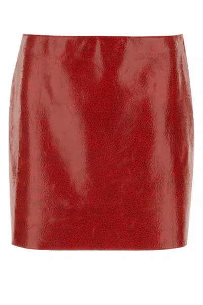 Prada Cracked-effect Leather Mini Skirt In Red