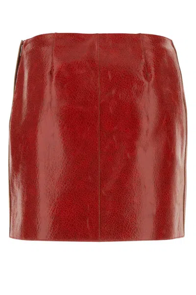 Prada Cracked-effect Leather Mini Skirt In Red