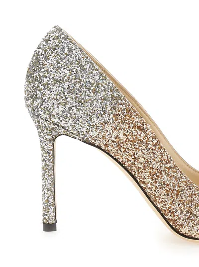 Shop Jimmy Choo 'romy' Multicolor Pumps With All-over Glitters In Fabric And Leather Woman In Grey