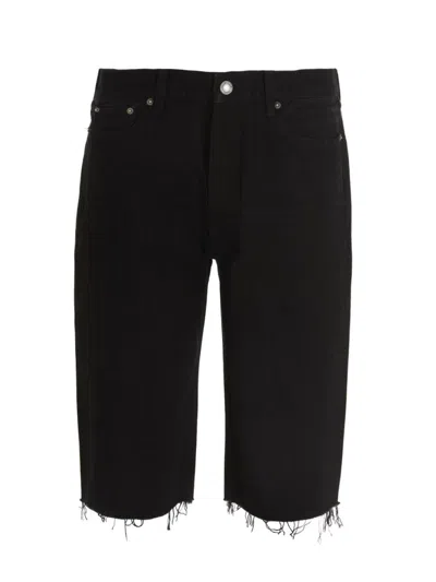Saint Laurent Black Denim Shorts With Frayed Edge In Black
