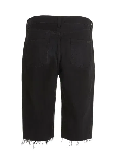 Saint Laurent Black Denim Shorts With Frayed Edge In Black