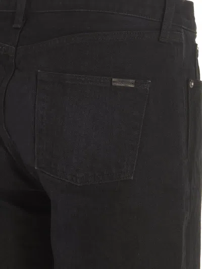 Saint Laurent Black Denim Shorts With Frayed Edge In Black