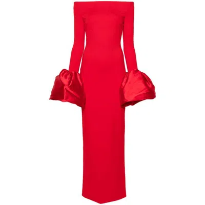 Solace London Talia Off-the-shoulder Faille-trimmed Crepe Gown In Red