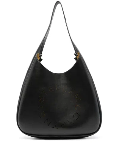 Shop Stella Mccartney Soft Hobo Tote With Logo Bags In Black