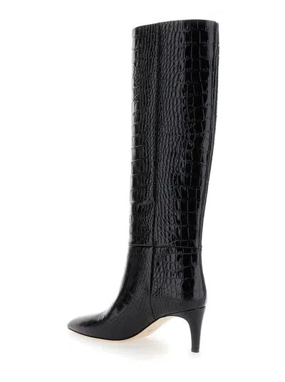 Shop Paris Texas Black High Boots With Stiletto Heel In Croco Embossed Leather Woman