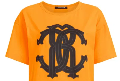 Pre-owned Roberto Cavalli Rc Mono Logo Oversize Cotton T-shirt Top Lounge Iconic Shirt M In Orange