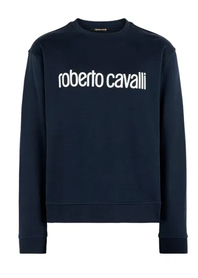 Pre-owned Roberto Cavalli Firenze Logo Sweat Sweater Sweatshirt Jumper Pullover Pulli Xxl In Blau