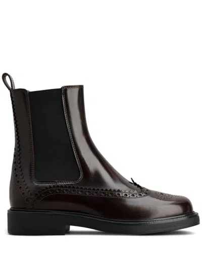 Tod's Black Chelsea Boots With Perforations In Leather Woman In Brown
