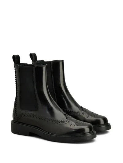 Tod's Black Chelsea Boots With Perforations In Leather Woman In Black