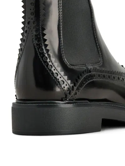 Tod's Black Chelsea Boots With Perforations In Leather Woman In Black