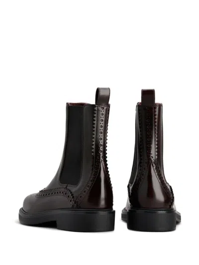 Tod's Black Chelsea Boots With Perforations In Leather Woman In Brown