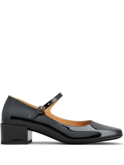 Tod's Almond Toe Block Heel Gold Hardware Pumps In Black