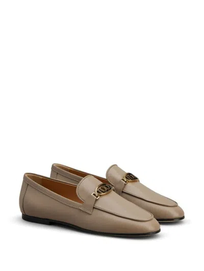 Shop Tod's Oval Logo Leather Loafer Shoes In Nude & Neutrals