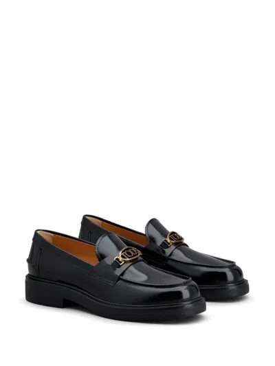 Tod's Penny Bar Leather Loafers With Logo In Black
