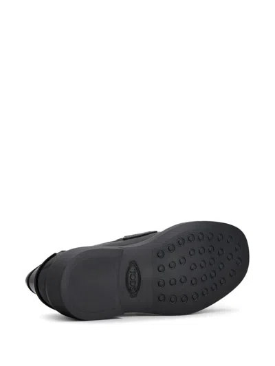 Tod's Penny Bar Leather Loafers With Logo In Black