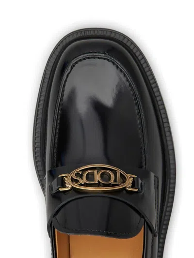 Tod's Penny Bar Leather Loafers With Logo In Black