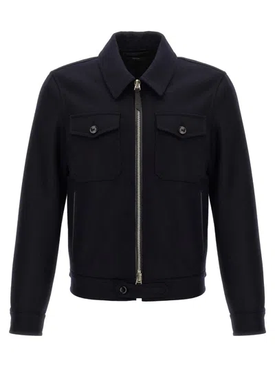 Shop Tom Ford 'light Melton Officer' Jacket In Blue