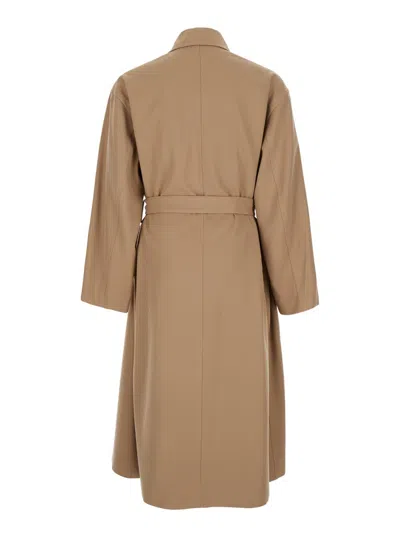Jil Sander Beige Double Breasted Trench With Belt In Wool Man In Beige
