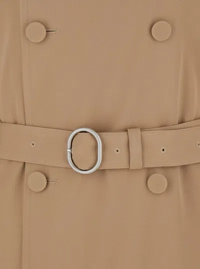 Jil Sander Beige Double Breasted Trench With Belt In Wool Man In Beige