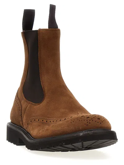 Tricker's Brown Suede Ankle Boot With Elastic Side Panels In Brown