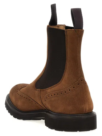 Tricker's Brown Suede Ankle Boot With Elastic Side Panels In Brown