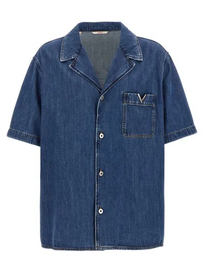 Valentino Shirt With Metallic V Detail In Blue