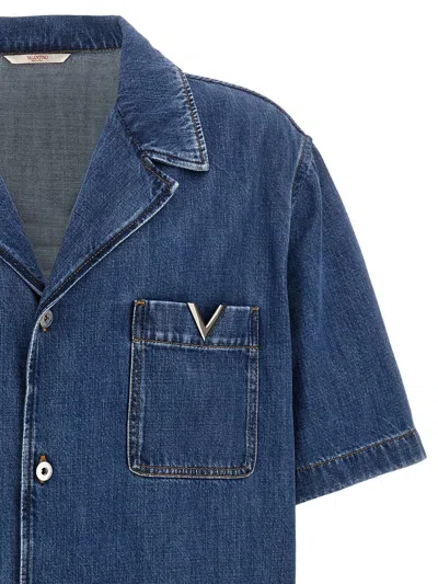 Valentino Shirt With Metallic V Detail In Blue
