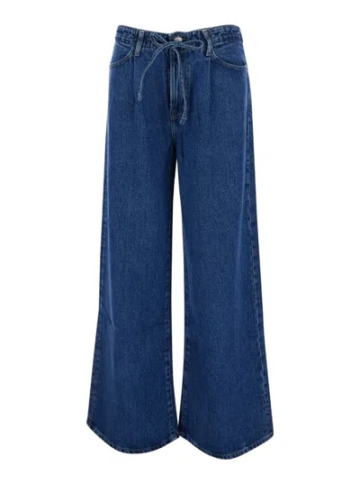 Frame Super Drape High Rise Drawstring Wide Leg Jeans In Ghost In Blue
