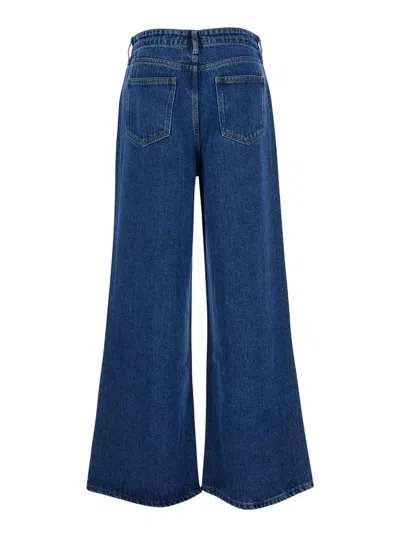 Frame Super Drape High Rise Drawstring Wide Leg Jeans In Ghost In Blue