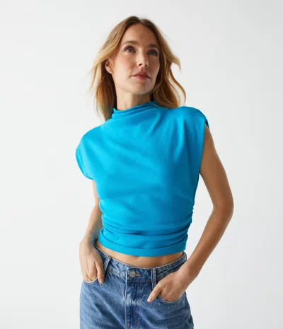 Michael Stars Amara Ribbed Power Shoulder Tee In Carm