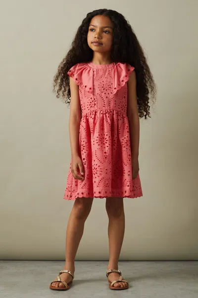 Reiss Pink 4-9 Yrs Cotton Broderie Dress In Pink