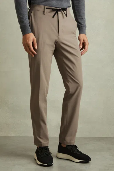 Reiss Taupe Brown Split Technical Drawstring Trousers In Taupe Brown