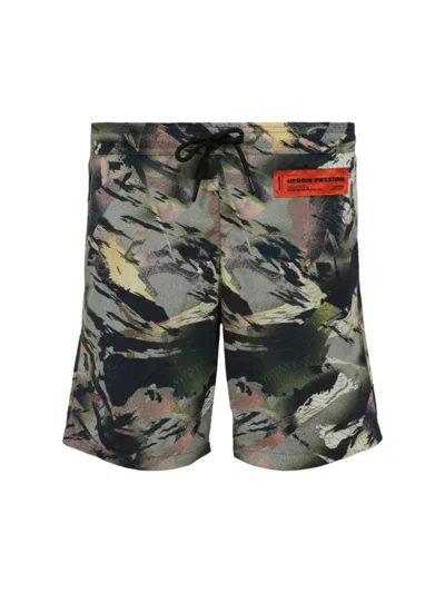 Heron Preston Camouflage Swimshorts Man Swim Trunks Multicolored Size Xl Polyester In Black Multi