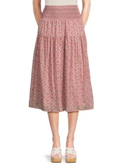 Nation Ltd Women's Yumi Micro Floral Midi A Line Skirt In Pink Bloom