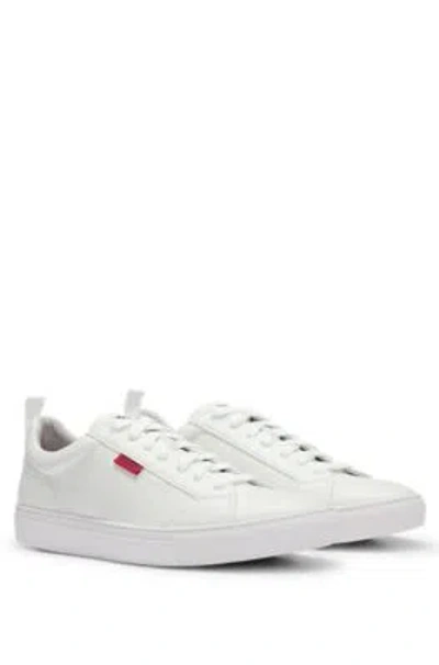 Hugo Boss Cupsole Trainers In Faux Leather With Logo Flag In White