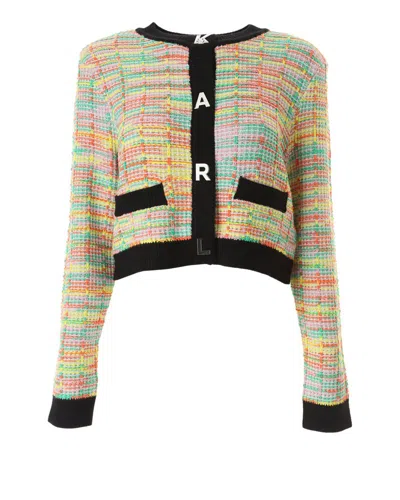 Shop Karl Lagerfeld Logo Plaque Kintted Cardigan In Multi