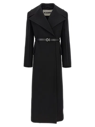 Shop Jil Sander Belted Long Coat In Black